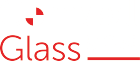 small glass logo red text