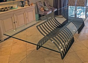 large glass table in kitchen