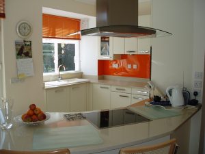 white and orange kitchen