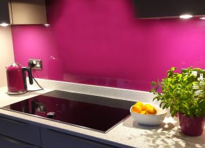 pink kitchen splashback stovetop
