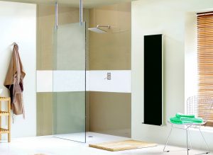 open corner shower with glass screen