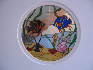 fish stained glass feature